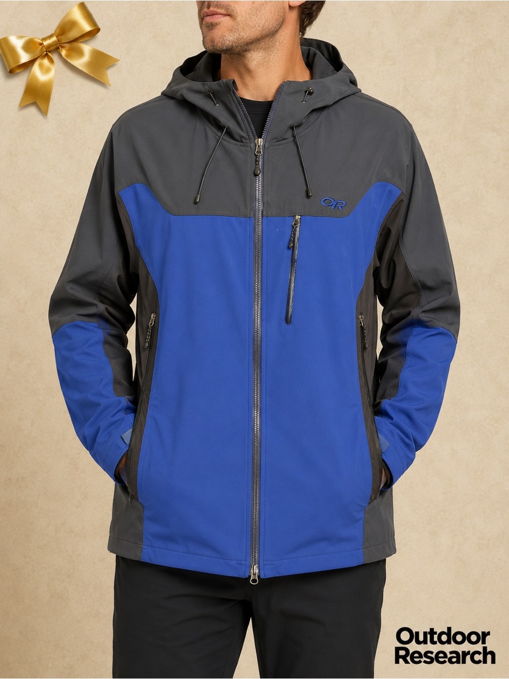 Outdoor Research Alibi Men’s Large Technical Softshell Hooded Jacket Blue Black